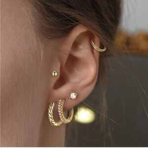 Gold 14k Gold Plated Hoop Stud 5 Pair Earring Set